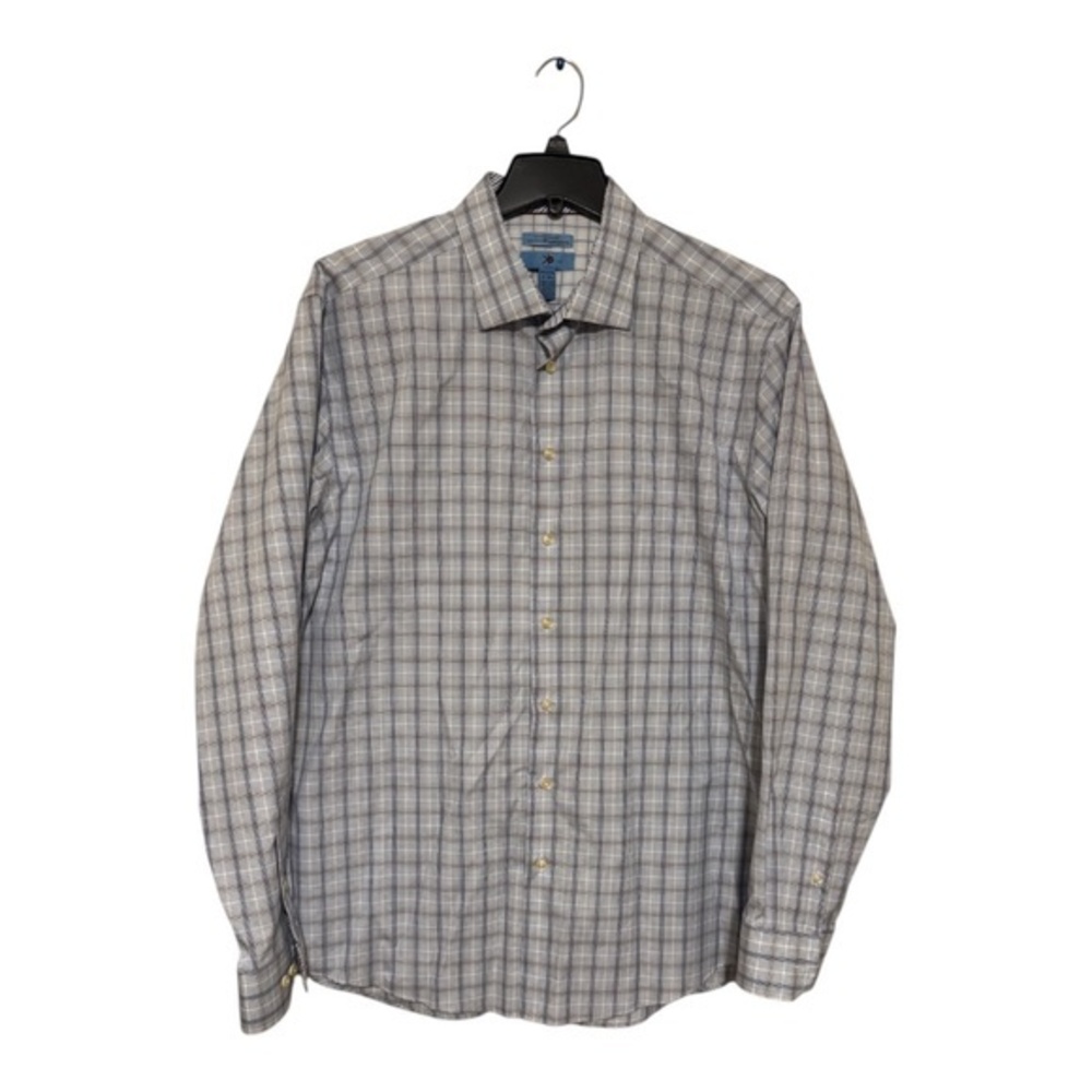 Egara Mens Non-Iron Slim Fit Dress Shirt Blue Plaid 100% Cotton Size 2XLT